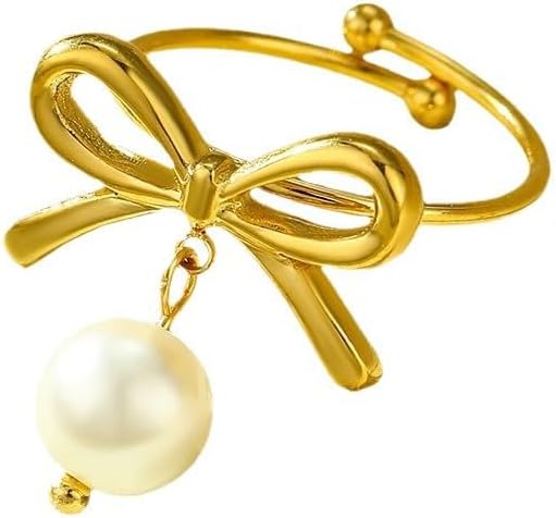 Vintage Ring French Court Hollow Design 3D Flower Inlaid With Diamonds Bow Pearl Titanium Steel Open Ring Fashionable Women's Ring