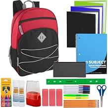 Trail maker Kids Backpacks with School Supplies for Boys, Girls | 20 Piece Back to School Supplies Set with 17" Bungee Backpack (Red & Black)