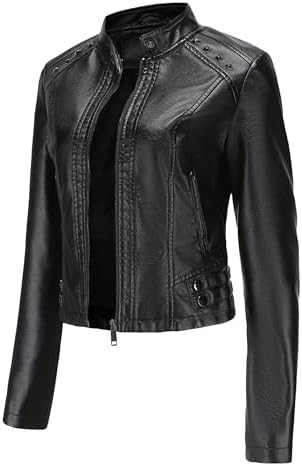 YMING Womens Faux Leather Zipper Jackets PU Motorcycle Coat Fall Plus Size Biker Outwear