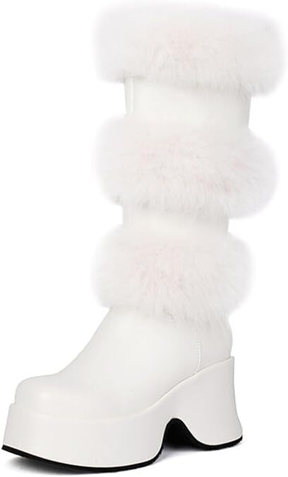 7cm Winter Plush Warm Snow Boots Thick Sole Waterproof Platform High Boots Round Head Women's High Heels