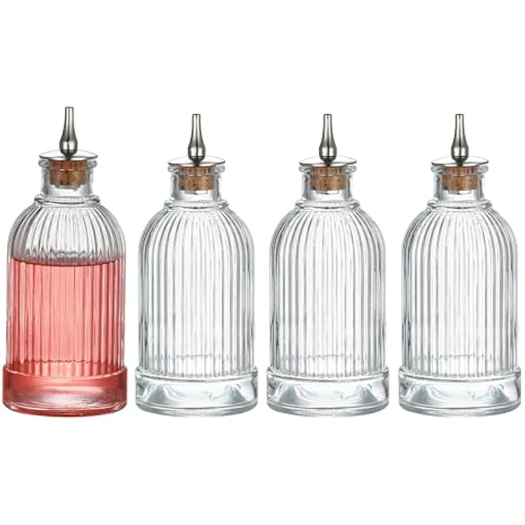 Glass Bitters Bottles with Dasher Top, Set of 4, Vintage Pattern 6.67oz200ml 200ml Ripple 4pcs