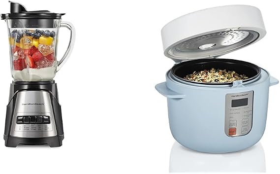 Hamilton Beach Power Elite Wave Action Blender For Shakes and Smoothies, Puree, Crush Ice & Digital Programmable Rice Cooker & Food Steamer,12 Cups Cooked (6 Uncooked)