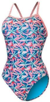 Dolfin Uglies Women's One Piece Swimsuit - Athletic V-Back Training Swimsuit (Pink Blue, 28)