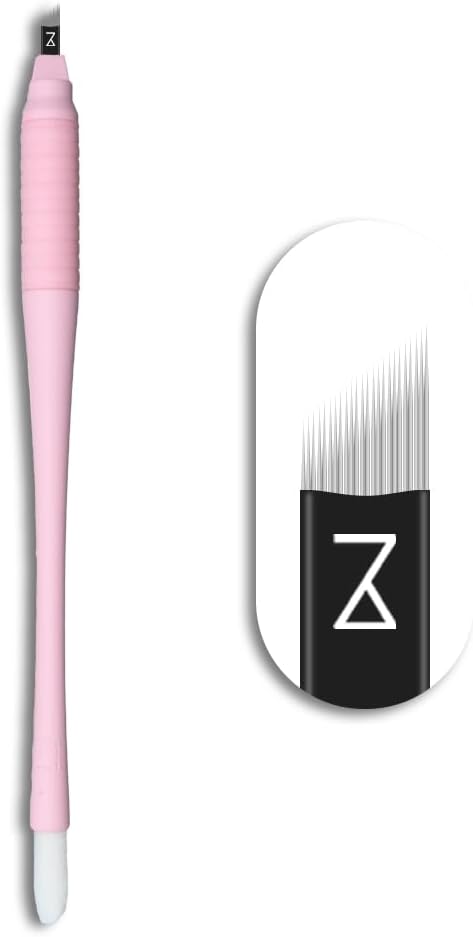 Mellie Signature Microblading Pen, Pack of 10, C12 .15mm | Disposable, Sterilized Blade | Pink, Rubber Grip & Pigment Sponge
