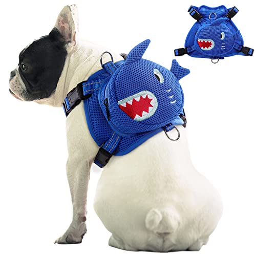IDOMIK Dog Backpack Harness, No-Pull Dog Backpack with D-Ring for Small Medium Dogs, Cute Self Carrier Backpack for Dogs to Wear, Adjustable Dog Harness Backpack for Traveling Camping Hiking,Shark,S