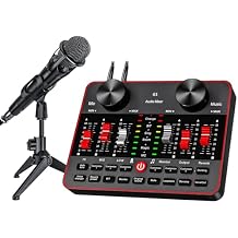 Podcast Microphone Bundle with Live Sound Card Audio Mixer, Podcast Equipment Bundle with 3.5mm Condenser Microphone for Pc/Phone Live Streaming Singing Gaming, Voice Changer.