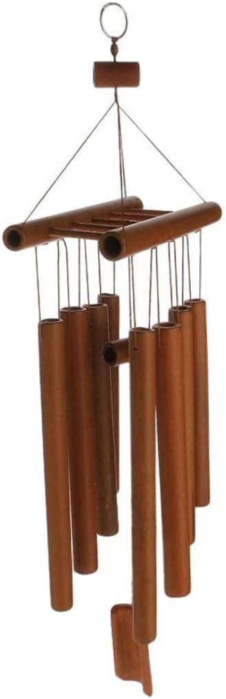 Hand-Crafted Natural Bamboo Tubes Wind Chimes Hollow Tuned Music with Ladder on Top for Indoor & Outdoor Garden Decor