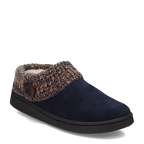 Clarks Womens Slipper Suede Leather Knitted Collar Clog Slippers - Plush Faux Fur Lining