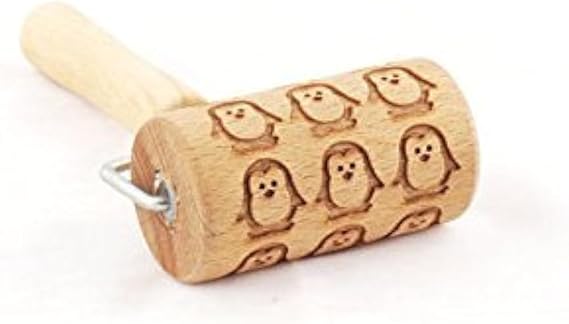 Penguins Mini rolling pin for cookies Embossing roller