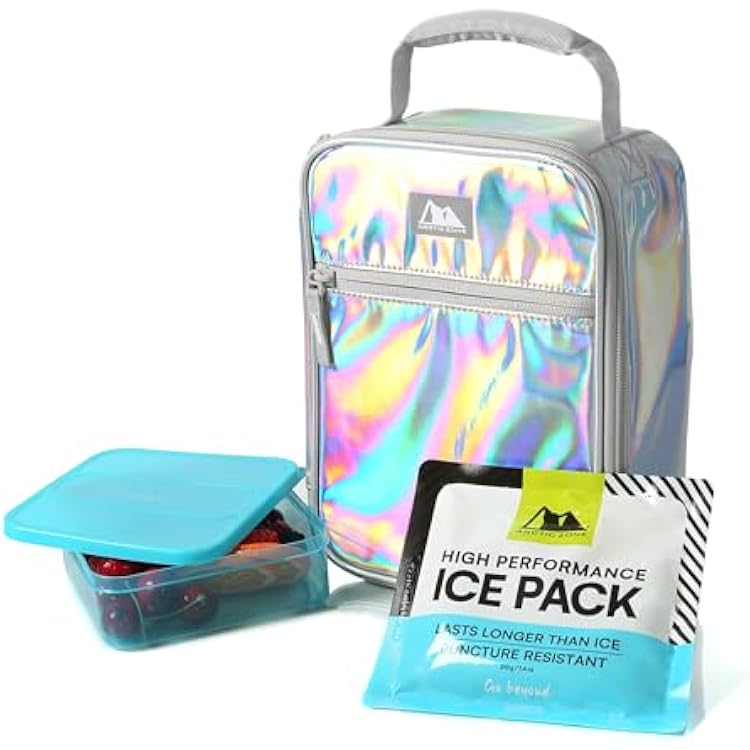 Arctic Zone Chrome Lunch Box Combo for Kids with Gel Ice Pack and Sandwich Container, Insulated Bag, Cotton Candy