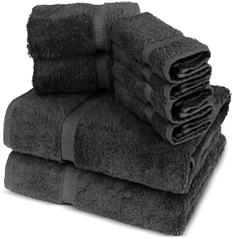 8 Piece Bath Towels Set | 700 GSM 100% Ring Spun Cotton Soft Absorbent Hotel Collection Towels for Bathroom, 4 Face Towels 2 Bath Towels 2 Hand Towels | Dark Grey Towel Set