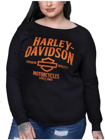 Harley-Davidson Womens Induct Crew-Neck Pullover Fleece Sweatshirt, Black