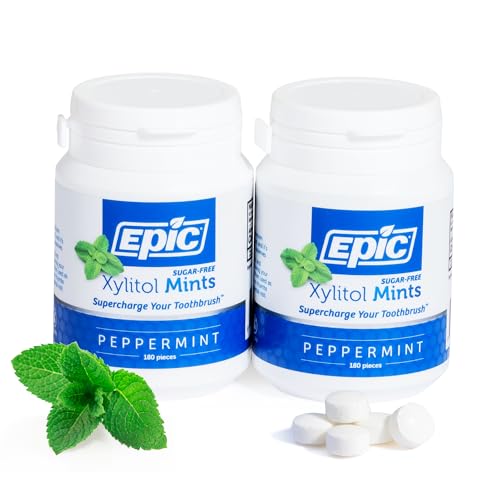 Epic 100% Xylitol Mints - Aspartame Free, Sugar Free - Peppermint Flavored Mints, 180 Pieces Pack of 2