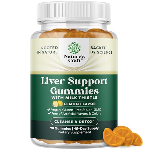 Cleansing Herbal Liver Detox Gummies Liver Support Milk Thistle Gummies with Artichoke Extract Turmeric Curcumin and L-Carnitine - Vegan and Non-GMO - Sweet Lemon - 90 Count Pack of 1