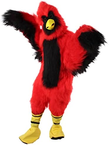 Adult Unisex Furry Cardinal Mascot Costume | Carnival Bird Cosplay Sets Face Mask, Dress, Pants, Cloth Shoes