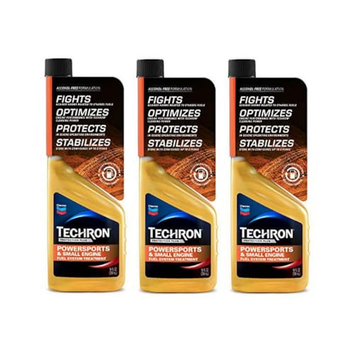 Protection Plus Chevron Techron Powersports & Small Engine Fuel System Treatment, 10 oz Bottles Fuel Stabilizer & Cleaner for Motorcycles, ATVs, Lawn Equipment, Generators 3 Pack