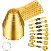 GuDoQi 15pcs Gold Magnetic Measuring Spoons and Cups Set, Stainless Steel 8 Dual Sided Magnetic Measuring Spoons set with Leveler, 7 Cups, Measurement for Liquid and Dry Ingredients for Kitchen