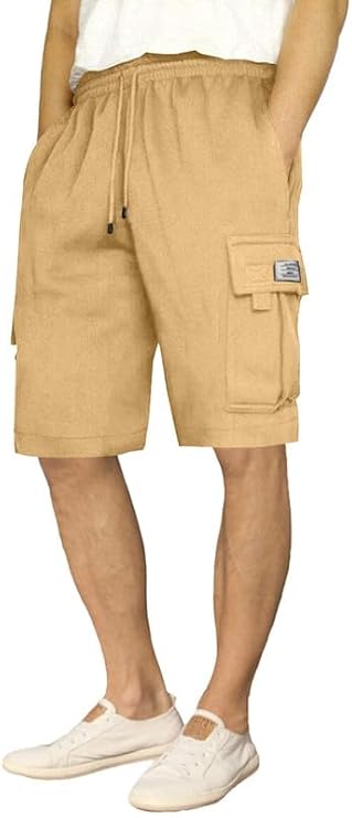 JMIERR Mens Cargo Sweat Shorts - Casual Drawstring Elastic Waist Cotton Athletic Workout Gym Jogger Shorts with 5 Pockets