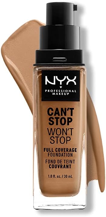 NYX Professional Makeup 24 Hour Full Coverage Lightweight Foundation, Can't Stop Won't Stop, Long Lasting, Waterproof, Vegan Formula, Matte Finish, Shade: Golden honey