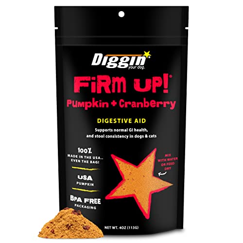 Diggin Your Dog Firm Up Pumpkin for Dogs & Cats with Cranberry, 100% Made in USA, Pumpkin Powder for Dogs, Digestive Support, Apple Pectin, Fiber, Healthy Stool, 4 oz