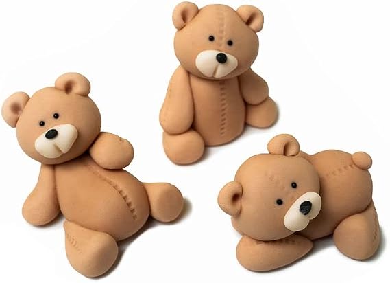3Pcs Teddy Bears Cake Topper Christening Decoration 3D Edible Fondant Figures Great for Kids Boy Girl Birthday Baby Shower Easy to Use