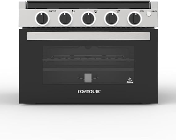 CONTOURE RV 3-Burner Drop-In Gas Range 17 Propane-Powered RV Stove with Oven, Black with Stainless Steel Accents, LED Knobs, Easy-Clean Oven, CSA Certified, GR-17BTC