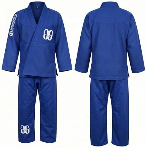 GRAPPLE GEAR BJJ Gi Kimono Jiu Jitsu Kids Uniform - 350 GSM Pre-Shrunk BJJ Gi in White, Black & Blue Colors & 4 Sizes Options