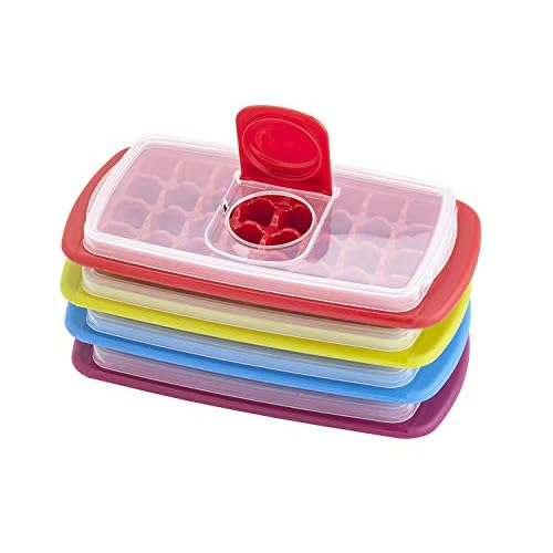 Joie Mini Ice Cube Tray with Lid and Flip & Fill Tabs, Assorted Colors