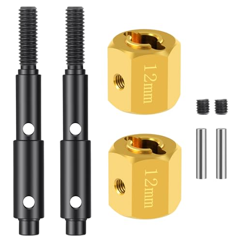 Brass Extended Wheel Hubs Hex Pins 12mm and Steel Stub Axle Extended Set for 110 Redcat Ascent