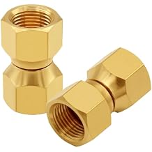 Uenede 2PCS Brass 3/8 Flare Female Swivel Coupler, 3/8" Tube OD SAE 45 Degree Nut Gas Adapter Nipple Pipe Fitting Connector
