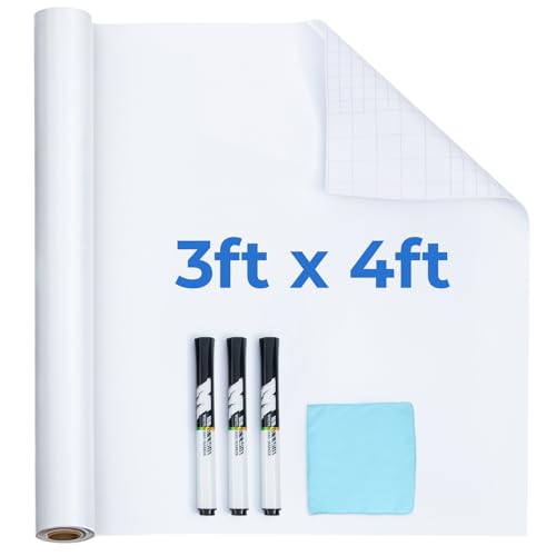 M&G White Board Wallpaper Dry Erase Board for Wall, 3 ft x 4 ft Whiteboard Peel and Stick Wallpaper, Dry Erase Contact Paper with 3 Markers and Wipe Out Cloth Inside The Roll, No Ghosting