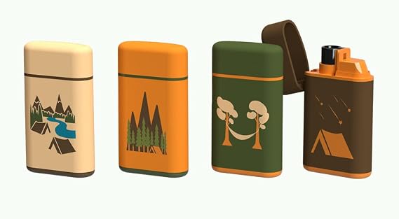 MK Lighter Outdoor Series Camper 4-Pack Assorted Designs, Refillable Butane Tank, Torch Flame, Prepping & Camping Supplies, Survival Lighters (Camper E)