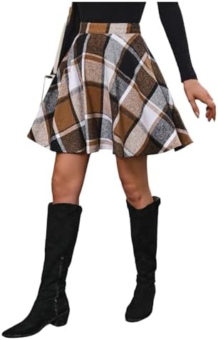 SweatyRocks Women's Plaid Flannel Skater Skirt High Waisted Flared Vintage Work Spring Skirts