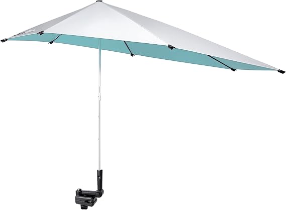 G4Free UPF 50+ Height Adjustable Beach Chair Umbrella with Universal Clamp | UV protection Chair Umbrella for Beach Chair, Golf Cart, Wheelchair, Stroller, Bleacher, Outdoor Patio, silver coating fabric