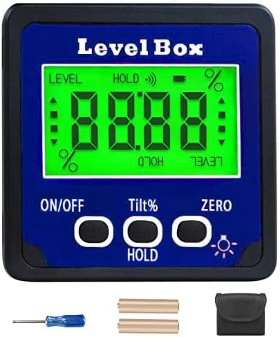 Digital Inclinometer Angle Finder Gauge, IP54 Digital Electronic Protractor Bevel Gauge, Inclinometer Angle Cube Level Box with LCD screen for Woodworking, Table Saw and etc (Blue)