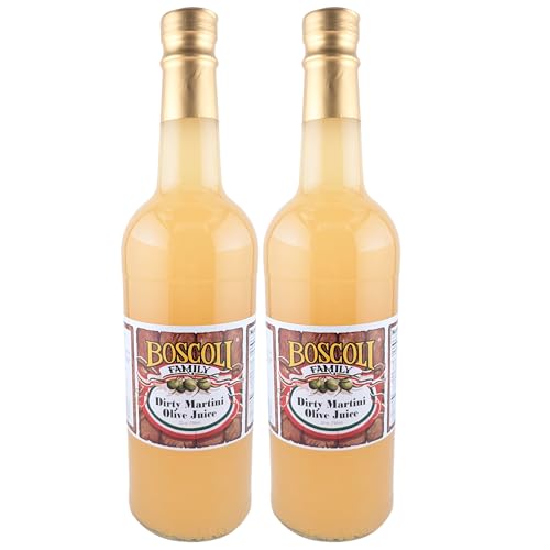 Boscoli Dirty Martini Olive Juice - 25 oz Bottle, Pack of 2, All Natural, Gluten-Free - Premium Cocktail Mixer for Martinis & Bloody Marys