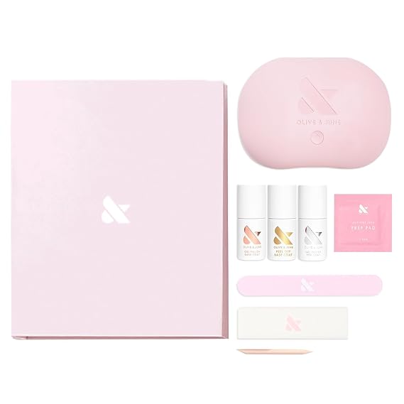Olive & June Gel Starter Kit | Includes Nail Tools, Peel-Off & Gel Base Coats, Top Coat, LED Lamp | Easy At-Home Manicure Kit | 15-Free, Vegan, Cruelty-Free