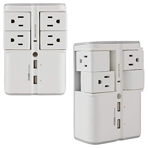 ECHOGEAR USB Wall Charger Surge Protector with 4 Pivoting AC Outlets & 2 USB Ports Packs 1080 Joules of Surge Protection & Installs On Existing Outlets to Protect Gear 2 Pack