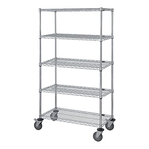 Quantum M1860C46-LH57C Mobile Shelving Unit Cart with 5 Shelves | 800 Load Capacity | 4 5 Polyurethane Swivel Casters 2 with Brakes | 60W x 18D x 69H, Galvanized, Chrome Plated Steel, NSF