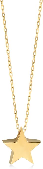 Gelin Dainty 10K Solid Gold Star Pendant Necklace for Women