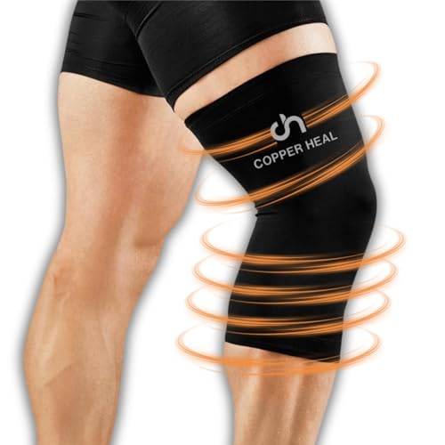 COPPER HEAL Knee Compression Sleeve Knee Brace  with Highest Copper Infused Content to Support Stiff Sore Muscles & Joints Meniscus Tear & Patella Stabilizer Strap