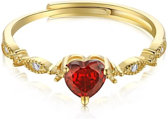 Take Time for Yourself Heart Ring, Cute Dainty Women's 14K Gold PlatedHeart-Shaped Ruby Ring, Adjustable Self Love Heart Ring, Engagement Ring, Promise Ring, Heart Ring (Gold)