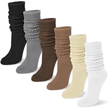 YSense 6 Pairs Slouch Socks Women, Knee High Long Boot Stockings for Winter, Soft Knit Casual Crew Slouchy Scrunch Socks