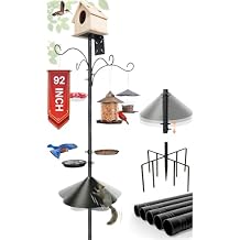 eWonLife 92 Inch Squirrel Proof Bird Feeder Pole with 9 Prongs Base, 1 Inch Dia Bird House Pole, Heavy Duty Bird Feeder Stand, Adjustable Shepherds Hooks for Outdoor with Squirrel Baffle Birdbath Tray