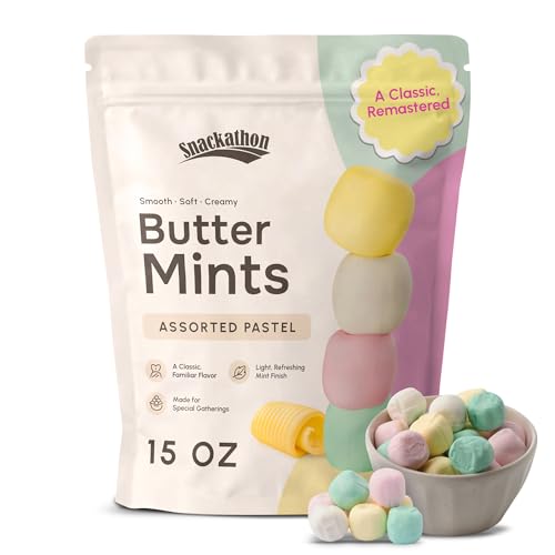 Snackathon Assorted Pastel Buttermints, 15 OZ Resealable Snack Pack, Appx. 115 Pieces Soft Butter Mints, Creamy Pastel After Dinner Mints for Candy Bowls, Parties, Weddings, and Snack Bags