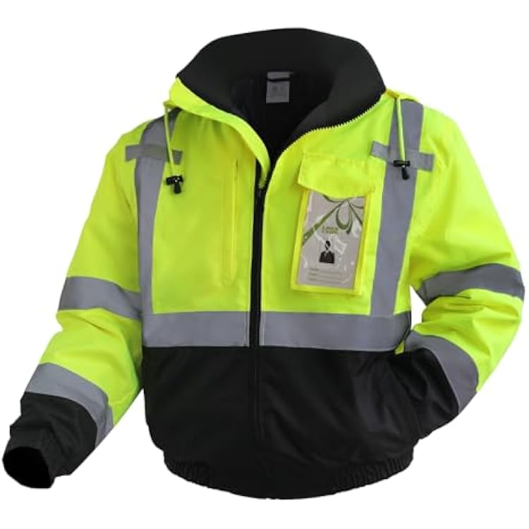 High Vis Safety Jackets, Reflective Work Jacket with Pockets for Men& Women, Construction Coats for Cold Weather, Waterproof Rain Jacket, Class 3, Yellow-Black, XXL