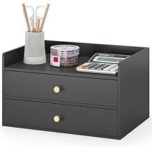 Bamboo Desk Organizer with Drawers Wooden Desktop Storage Drawers for Bills Office Supplies Kitchen Utensils Organizing Tool for Home Classroom Organization No Assembly (Black, 2 Drawers)