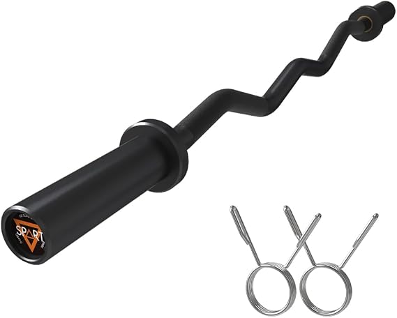 SPART Olympic Barbell EZ Curl Bar, 47INCH/4FT Strength Training Curling Bar with Knurled Grip Chrome Barbell Bar for Weightlifting, Copper Sleeve Barbell for 2-inch Weight Plates, 500 LBS Capacity