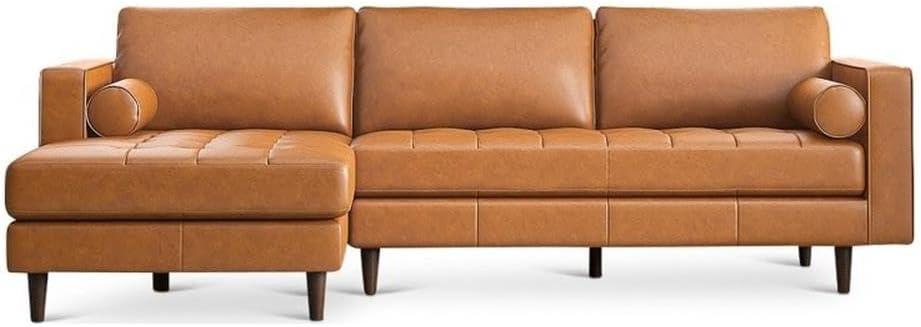 ASHCROFT Demi Modern Living Room Top Leather Corner Sectional Couch in Tan