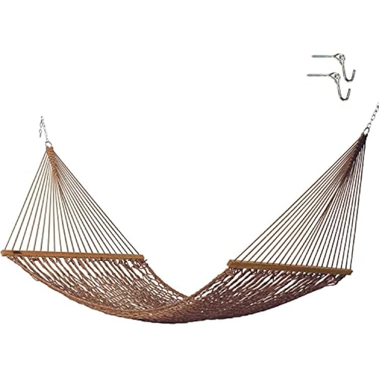 Hatteras Hammocks Large Antique Brown DuraCord Rope Hammock 13 ft. x 55 in., 2-Person, 450 lb Capacity, Cumaru Spreader Bar, Zinc-Plated Hardware Handcrafted in The USA
